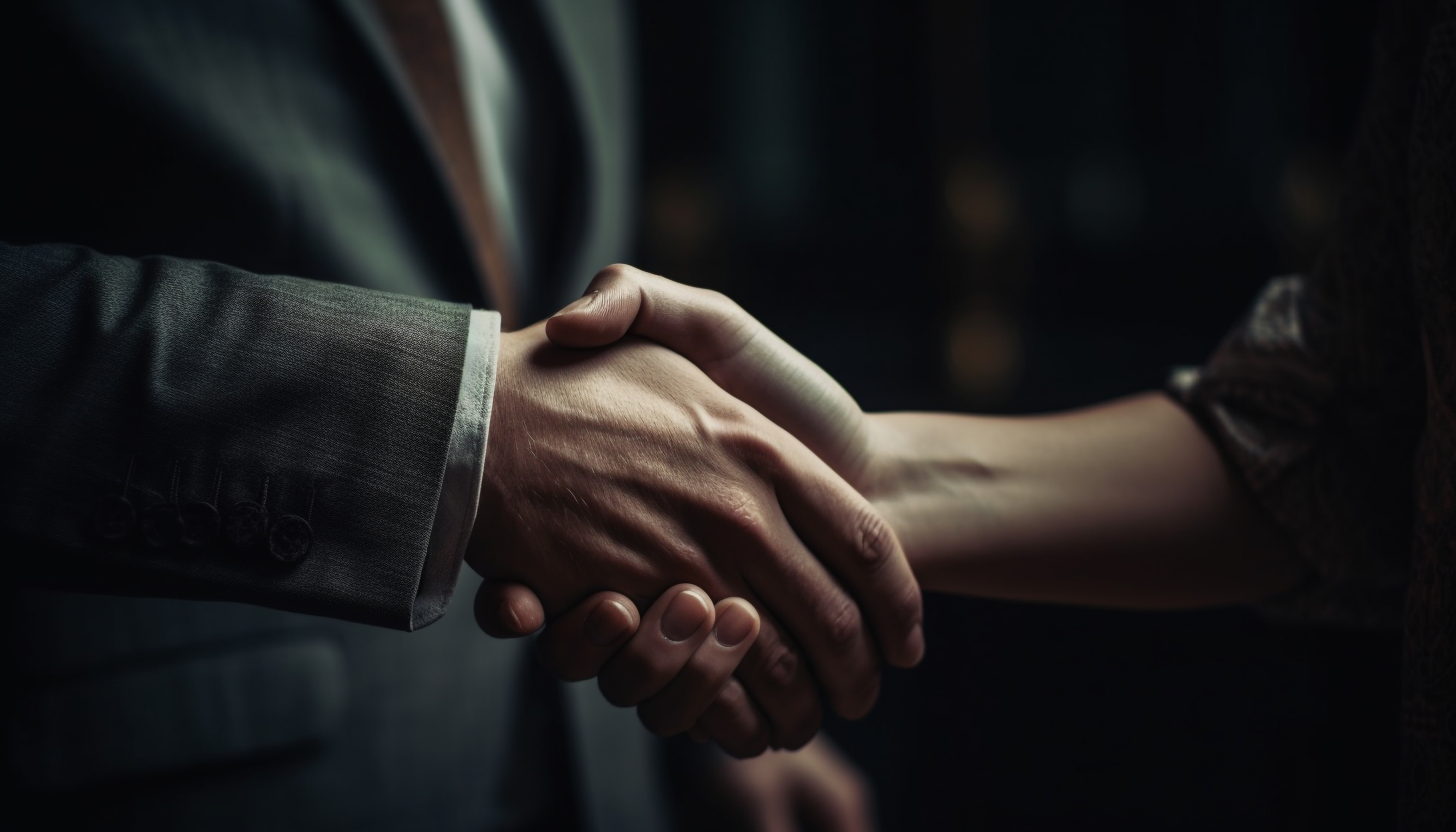 Successful business partnership sealed with a handshake generated by artificial intelligence