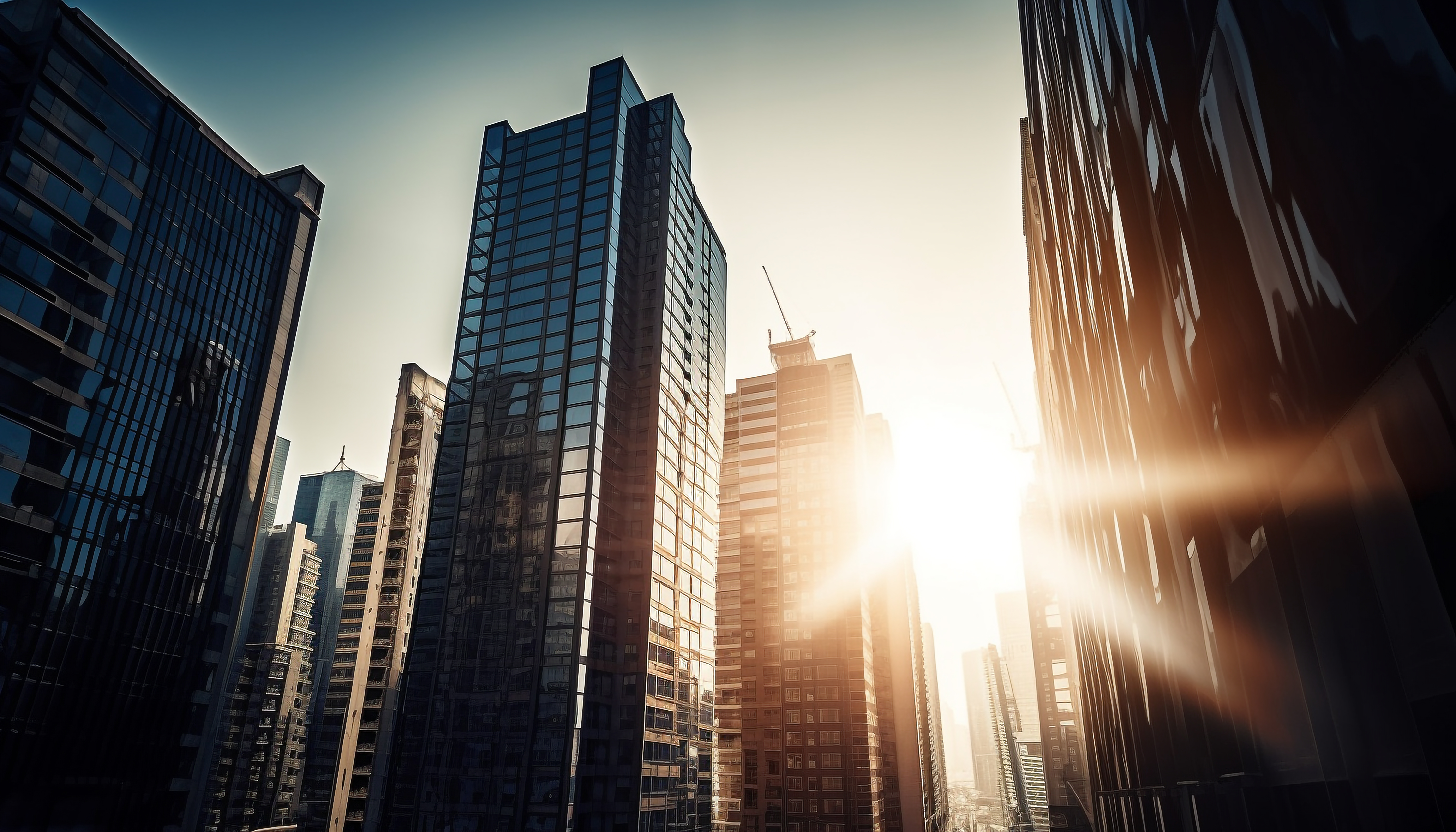 Tall skyscraper reflects modern city life at dusk generated by artificial intelligence